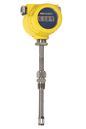 FCI ST50 flow meter with signature yellow enclosure; stainless steel probe